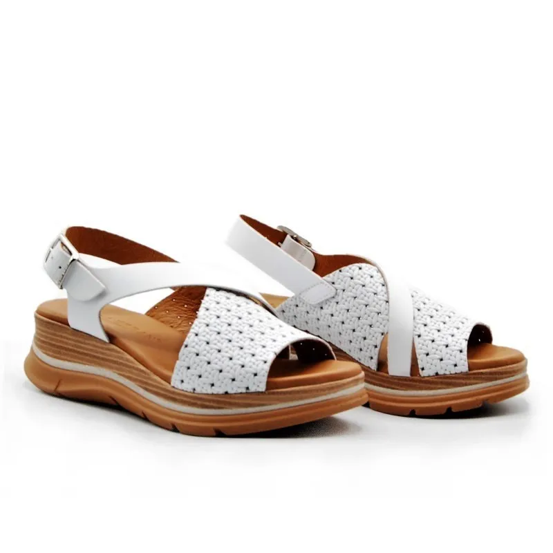 PAULA URBAN 24-530 Blanco y verde sandalia media cuña mujer