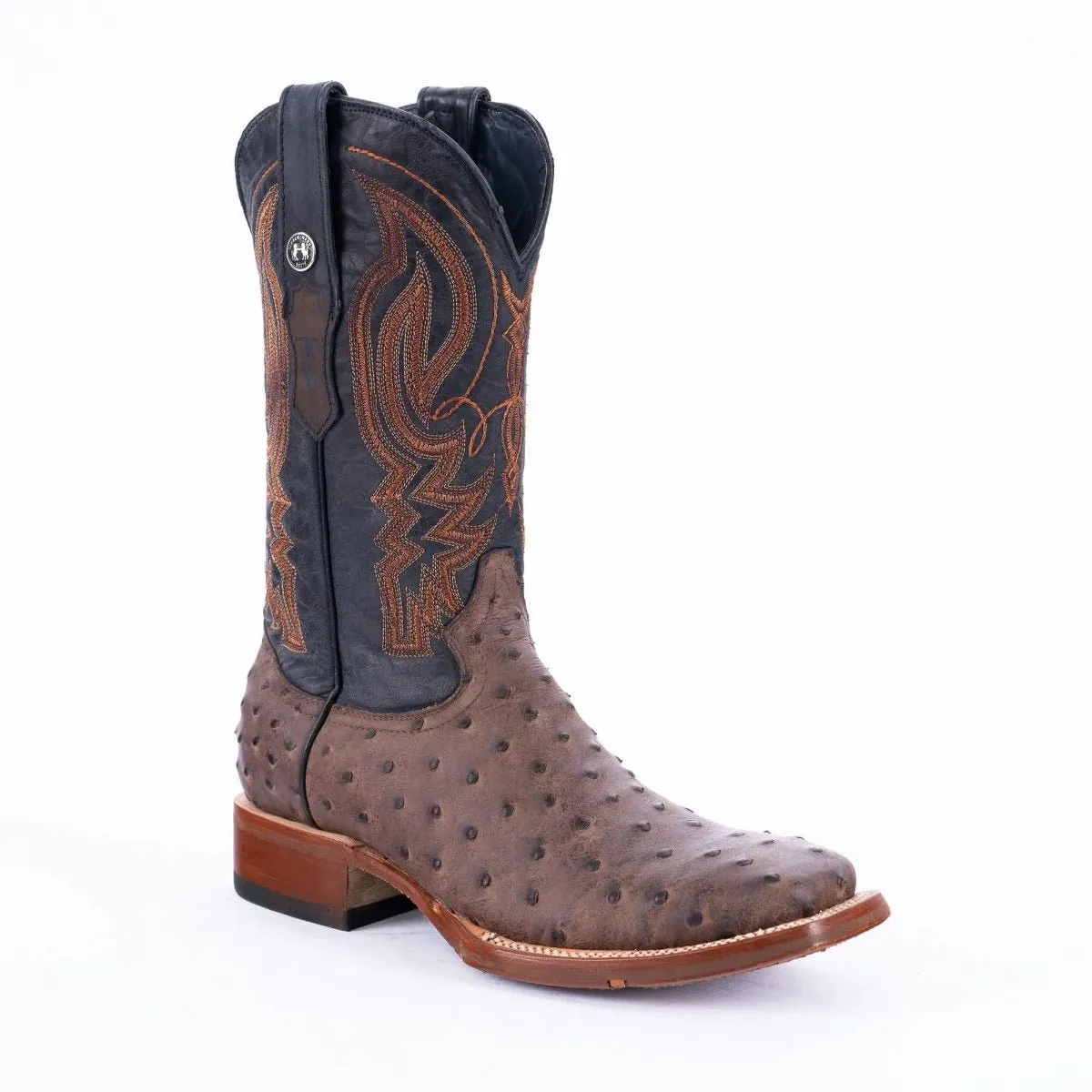 Tanner Mark Men's Print Ostrich Square Toe Boots Brown