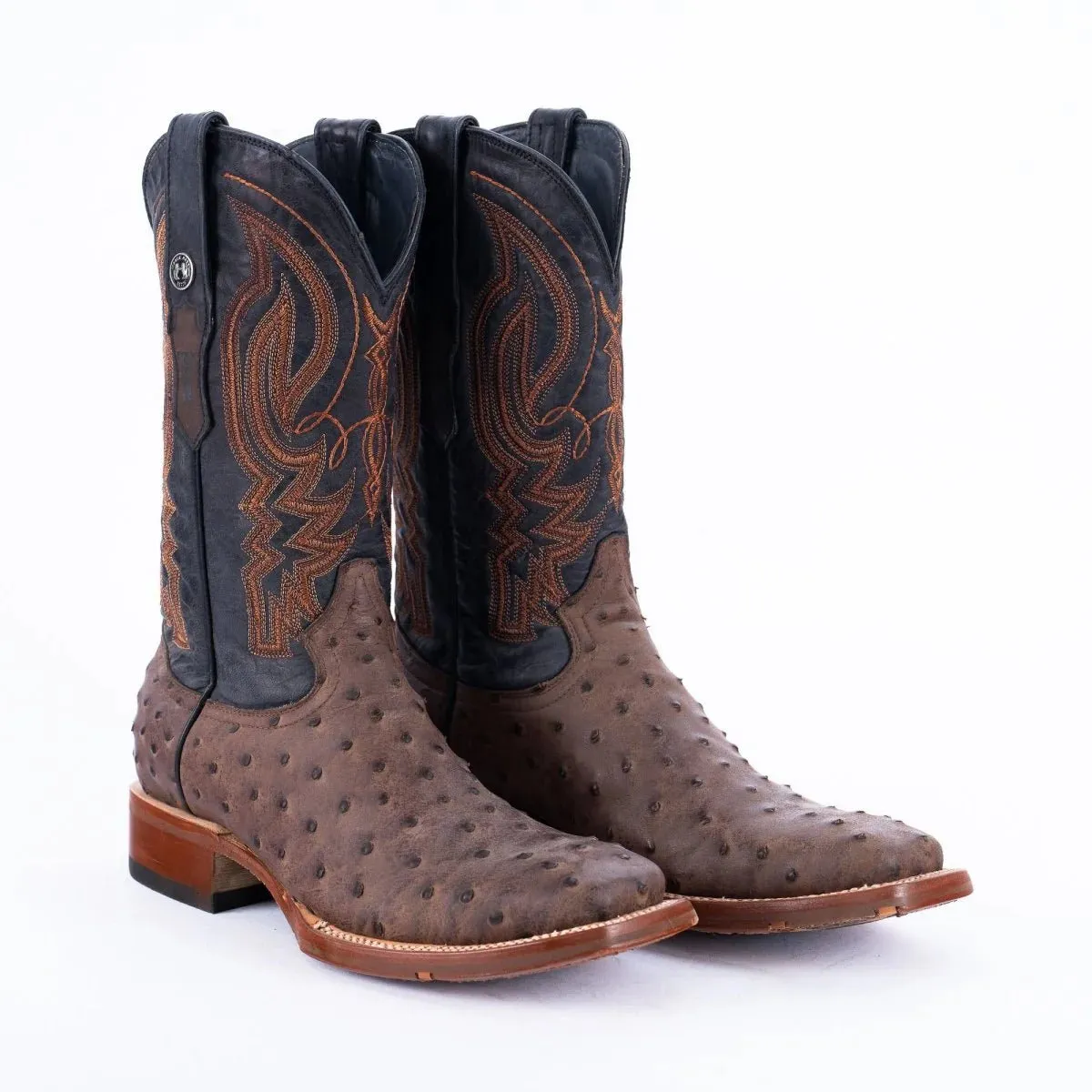 Tanner Mark Men's Print Ostrich Square Toe Boots Brown
