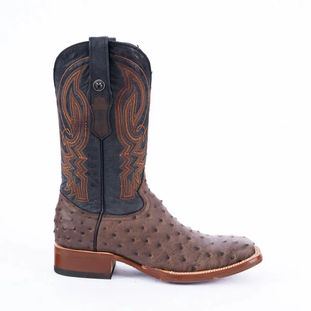 Tanner Mark Men's Print Ostrich Square Toe Boots Brown
