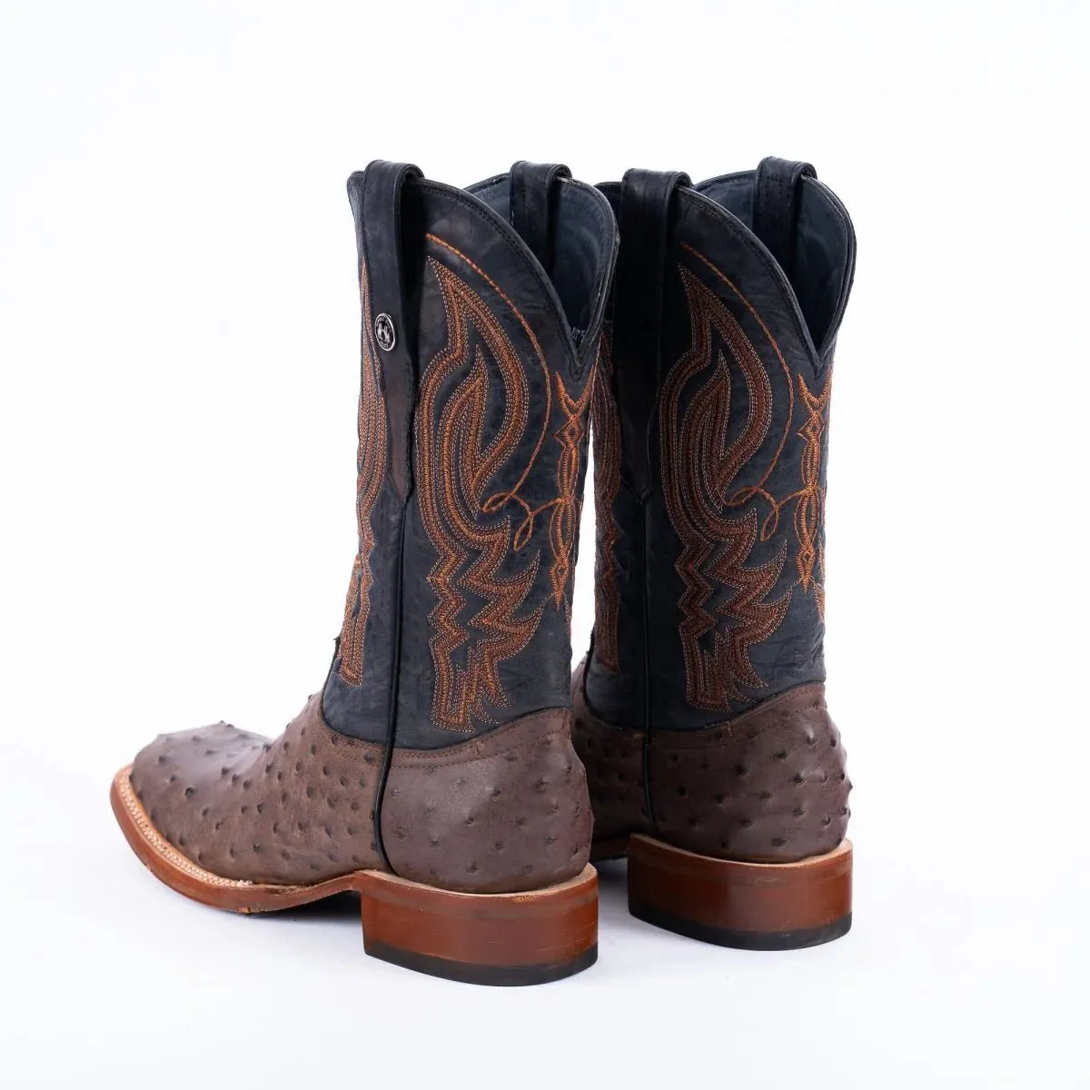 Tanner Mark Men's Print Ostrich Square Toe Boots Brown