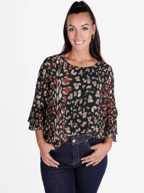 Unique Blusa de mujer con estampado animal y manga 3/4.